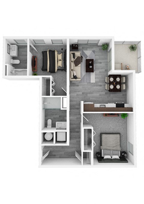 Floor plan for 1 bed, 2 baths, 860 sqft